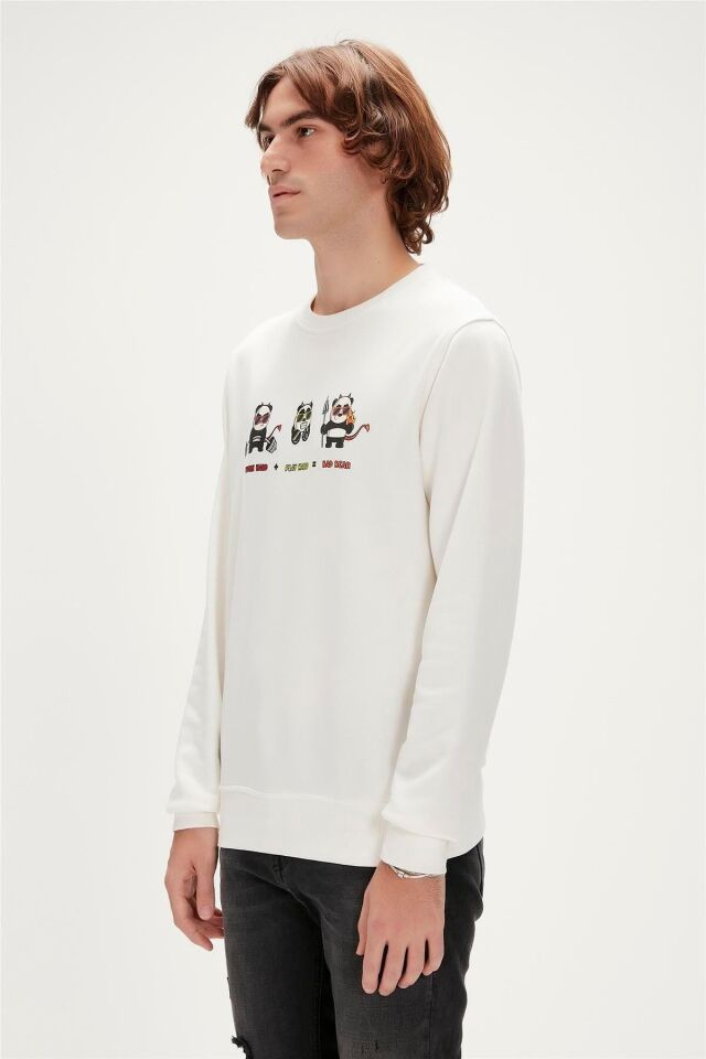 BAD BEAR ERKEK PLAY HARD CREWNECK 23.02.12.018 BEYAZ - XL