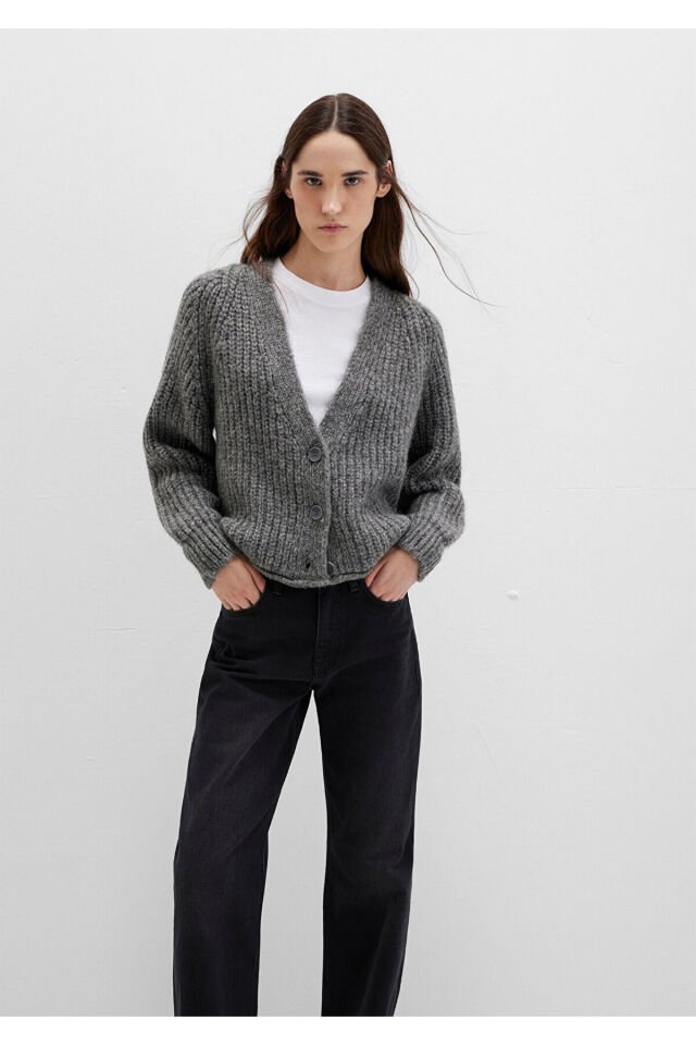 MAVİ KADIN ÖNÜ DÜĞMELİ HIRKA Koyu Gri Melanj 1710386-80024