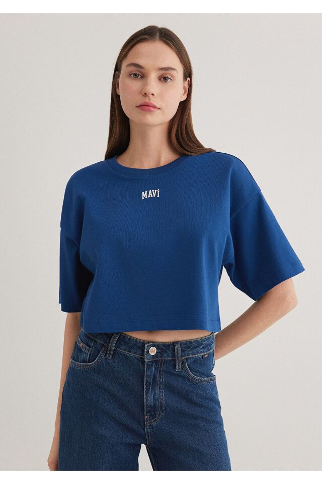 MAVİ KADIN YUVARLAK YAKA KISA KOLLU PENYE TİŞÖRT Ko 1611585-82625