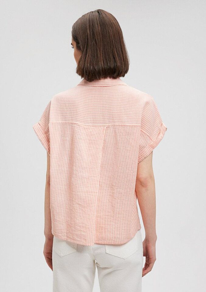 MAVİ KADIN KISA KOLLU GÖMLEK Pembe Çizgili 1210445-84593
