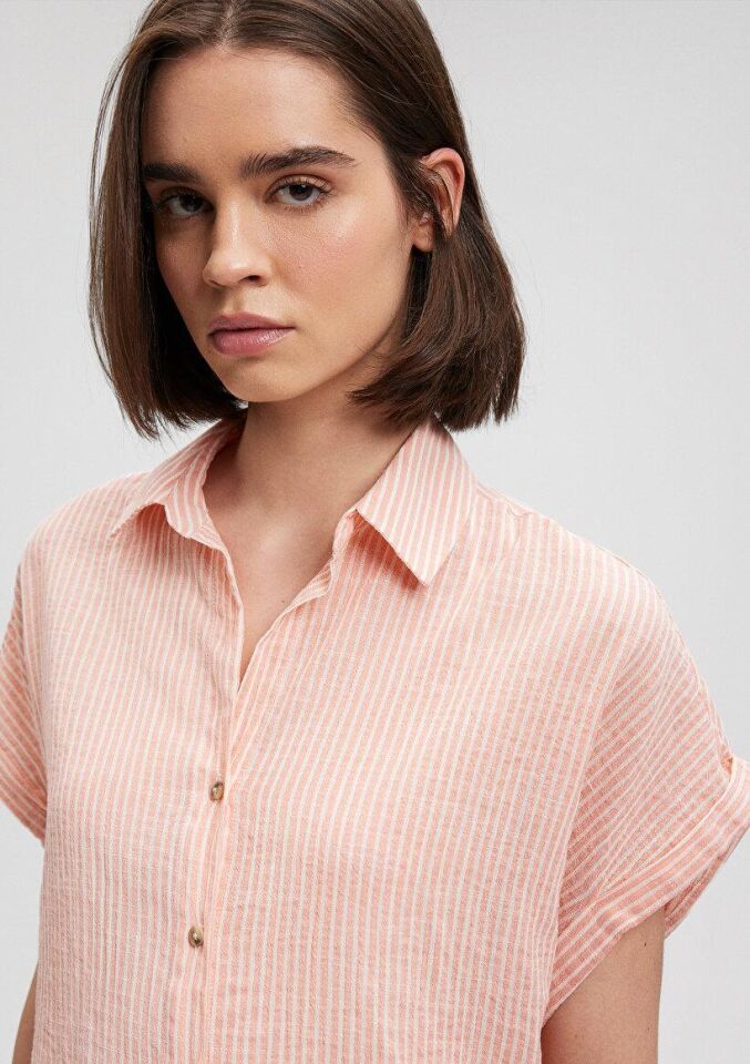 MAVİ KADIN KISA KOLLU GÖMLEK Pembe Çizgili 1210445-84593