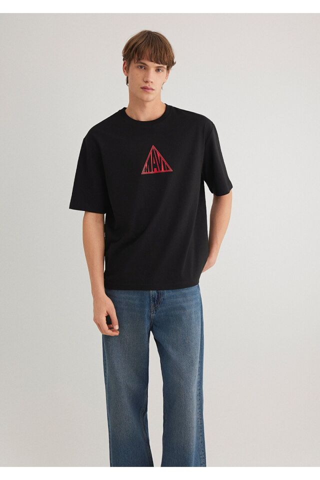 MAVİ ERKEK MAVİ BASKILI TİŞÖRT Siyah 0612524-900