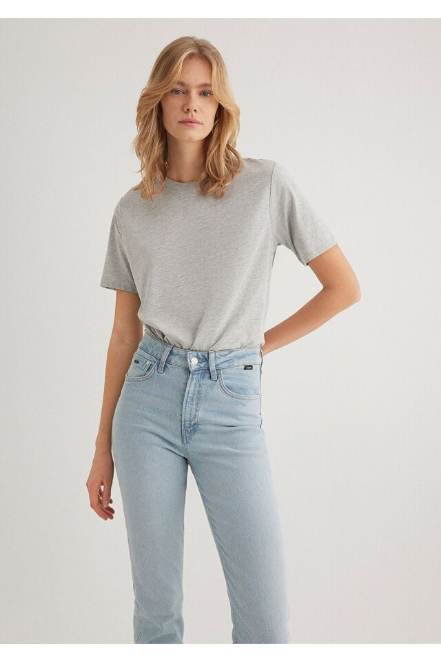 MAVİ KADIN YUVARLAK YAKA TİŞÖRT Gri Melanj 1600955-83096