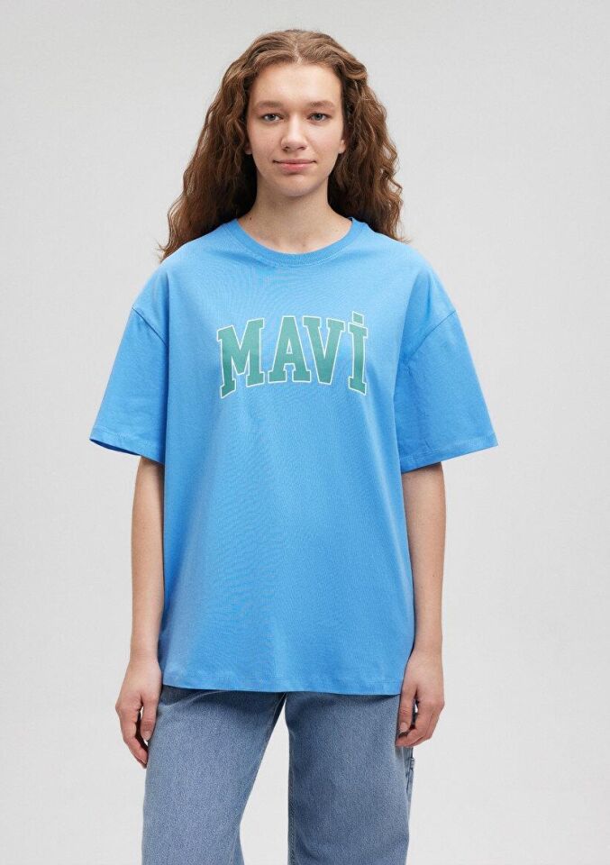 MAVİ KADIN MAVİ BASKILI TİŞÖRT Çini Mavi 1600843-70858