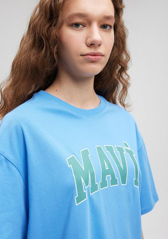 MAVİ KADIN MAVİ BASKILI TİŞÖRT Çini Mavi 1600843-70858