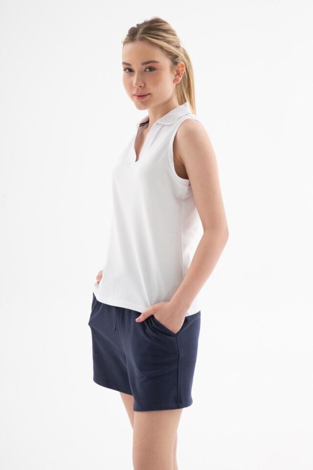 FASHION FRIENDS KADIN POLO V YAKA KOLSUZ T-SHİRT 25Y0516K1
