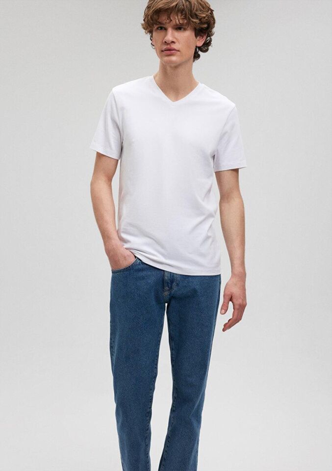 MAVİ ERKEK STRETCH V YAKA TİŞÖRT Beyaz 061748-620