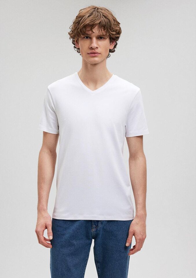 MAVİ ERKEK STRETCH V YAKA TİŞÖRT Beyaz 061748-620