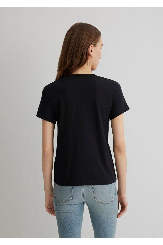 MAVİ KADIN KELEBEK BASKILI TİŞÖRT Siyah 1613187-900