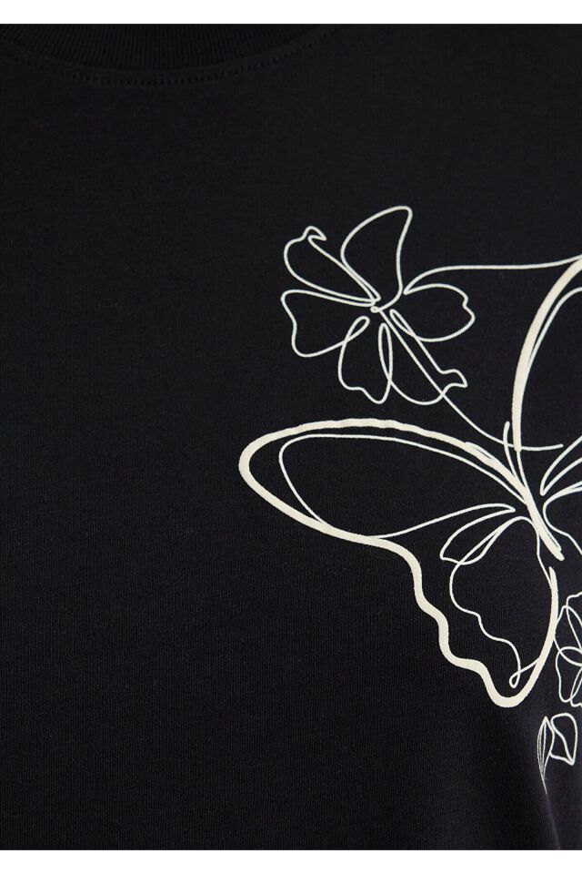 MAVİ KADIN KELEBEK BASKILI TİŞÖRT Siyah 1613187-900