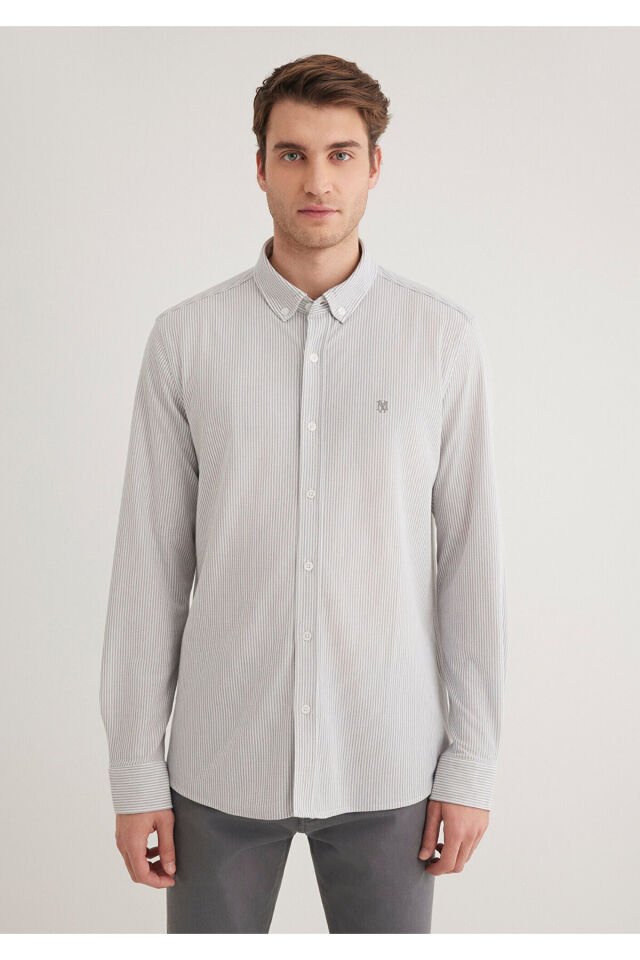 MAVİ ERKEK ÇİZGİLİ GÖMLEK Gri 0211402-82577