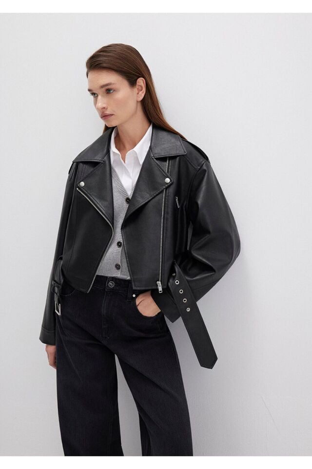 MAVİ KADIN CROP CEKET Siyah 1110375-900