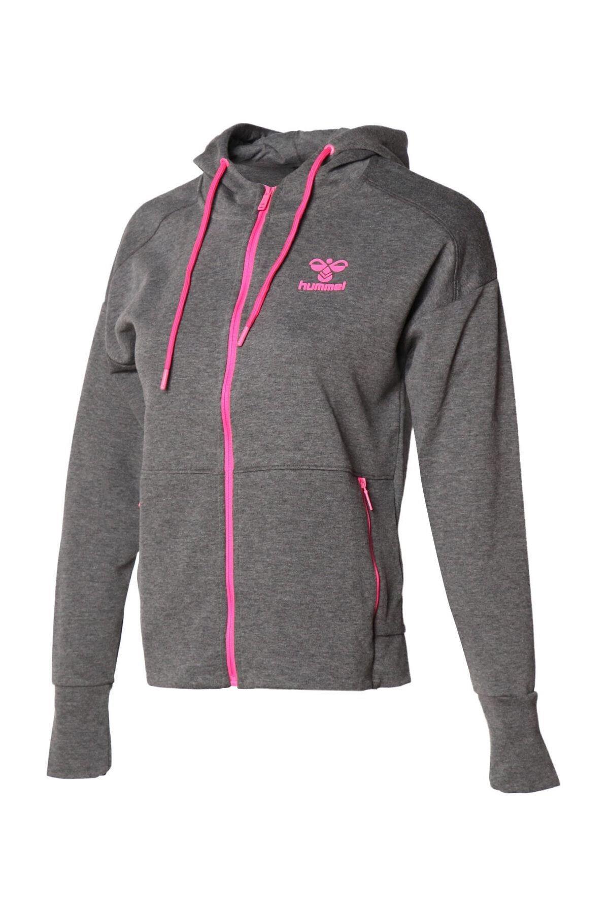 HUMMEL KADIN FERMUARLI HOODIE CAMILLEST ZIP HOODIE 920829 ANTHRACITE MELANGE - XS