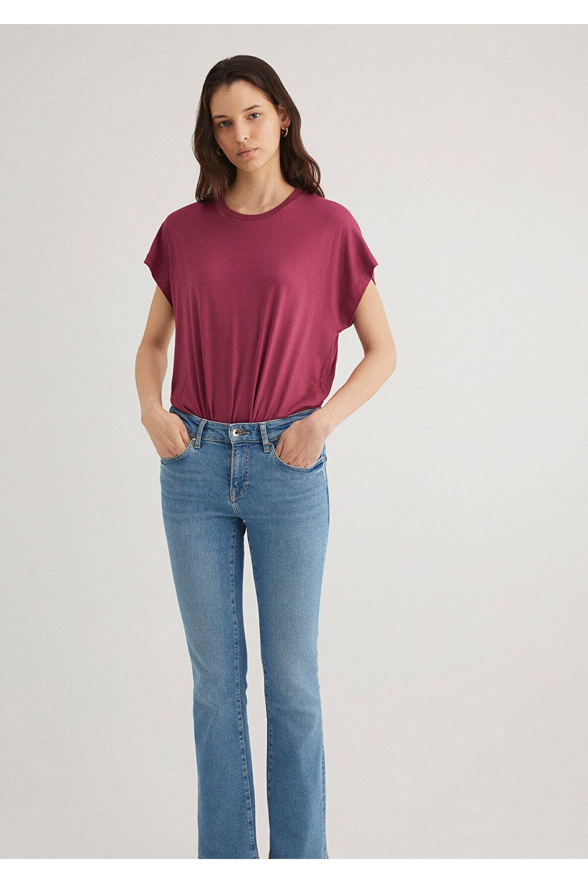 MAVİ KADIN BİSİKLET YAKA BASİC TİŞÖRT Beaujolais 1611649-70919 S - PEMBE