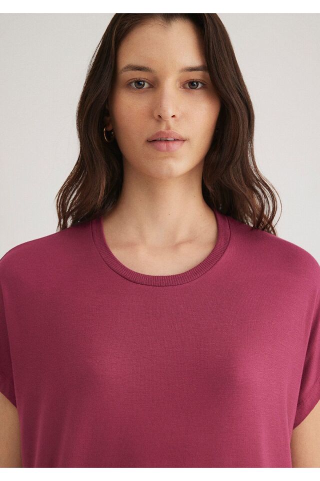 MAVİ KADIN BİSİKLET YAKA BASİC TİŞÖRT Beaujolais 1611649-70919 S - PEMBE