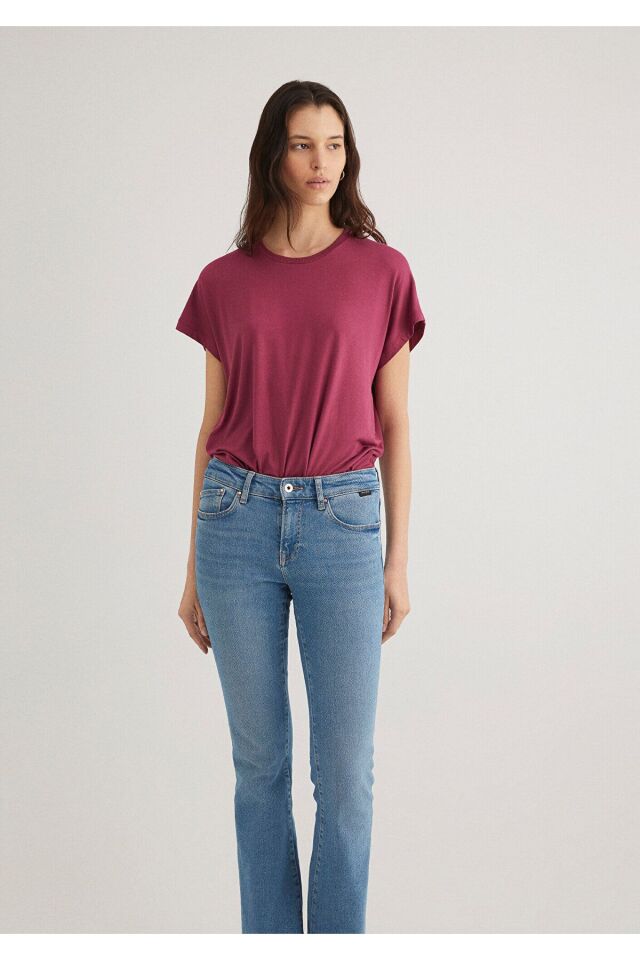 MAVİ KADIN BİSİKLET YAKA BASİC TİŞÖRT Beaujolais 1611649-70919 XS - PEMBE