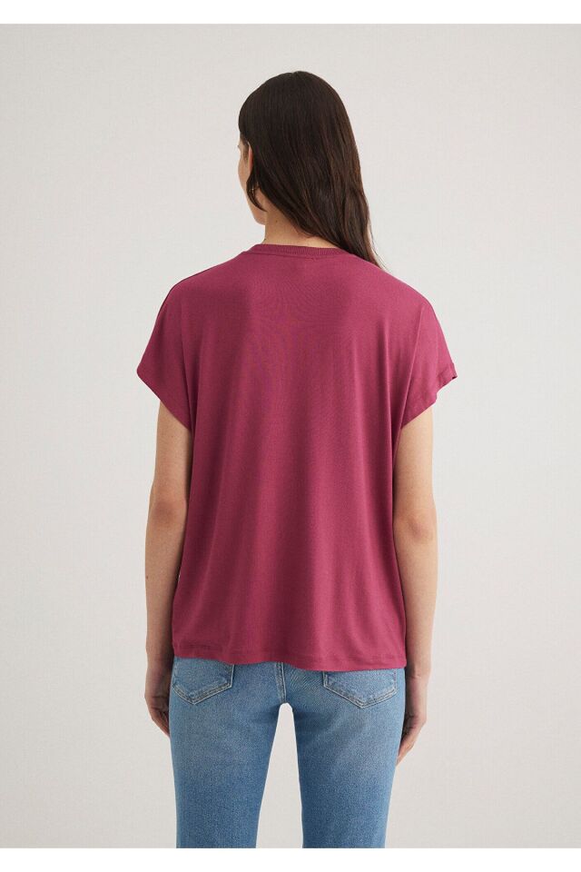 MAVİ KADIN BİSİKLET YAKA BASİC TİŞÖRT Beaujolais 1611649-70919 XS - PEMBE