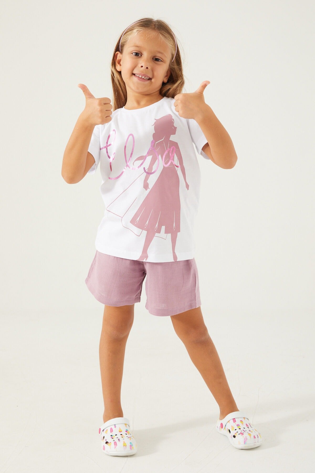 DİSNEP FROZEN ÇOCUK ŞORT TAKIMI D4766-3 BEYAZ - 5-6