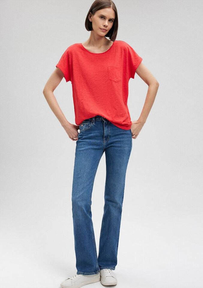 MAVİ KADIN YUVARLAK YAKA BASIC TİŞÖRT Nar Çiçeği 165846-71083