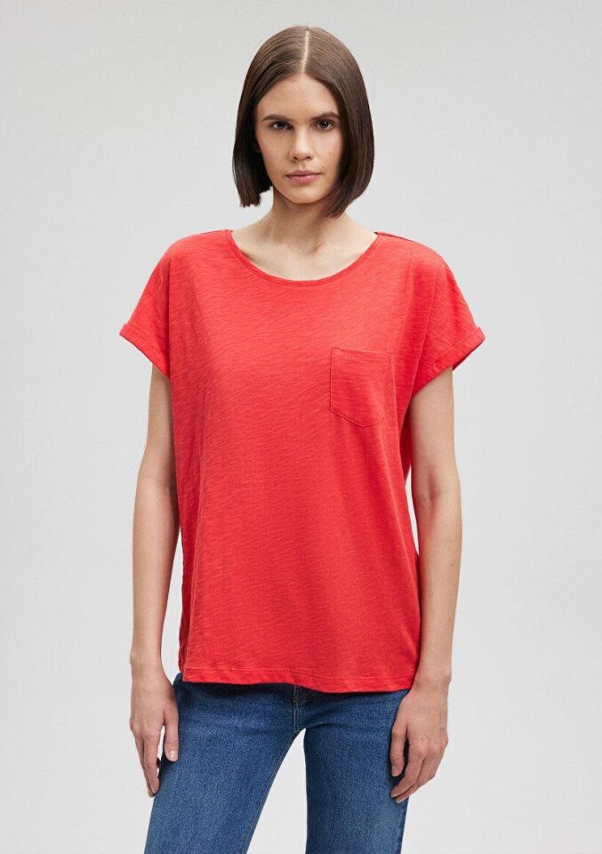 MAVİ KADIN YUVARLAK YAKA BASIC TİŞÖRT Nar Çiçeği 165846-71083