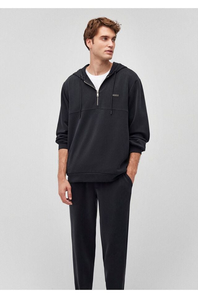 MAVİ ERKEK KAPÜŞONLU FERMUARLI SWEATSHIRT Jet Siyah 0S10209-71379