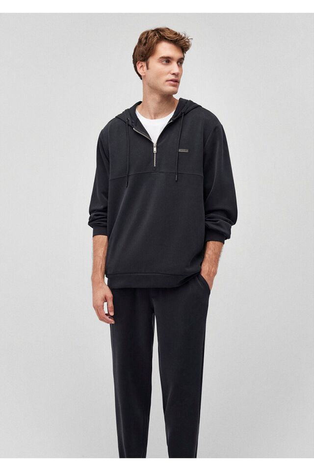 MAVİ ERKEK KAPÜŞONLU FERMUARLI SWEATSHIRT Jet Siyah 0S10209-71379