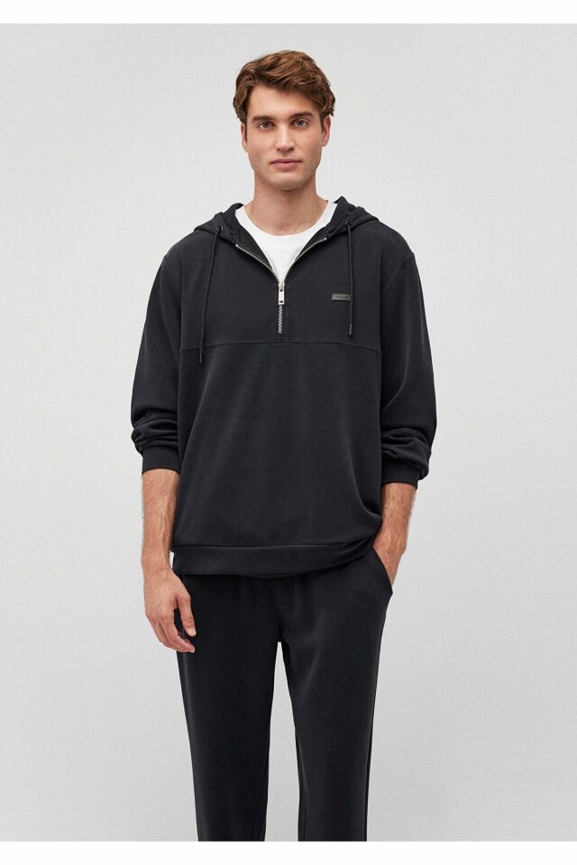 MAVİ ERKEK KAPÜŞONLU FERMUARLI SWEATSHIRT Jet Siyah 0S10209-71379