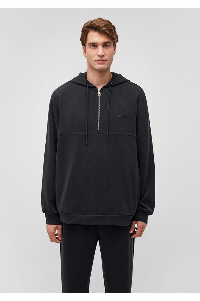 MAVİ ERKEK KAPÜŞONLU FERMUARLI SWEATSHIRT Jet Siyah 0S10209-71379