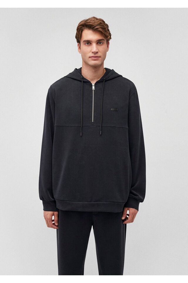 MAVİ ERKEK KAPÜŞONLU FERMUARLI SWEATSHIRT Jet Siyah 0S10209-71379