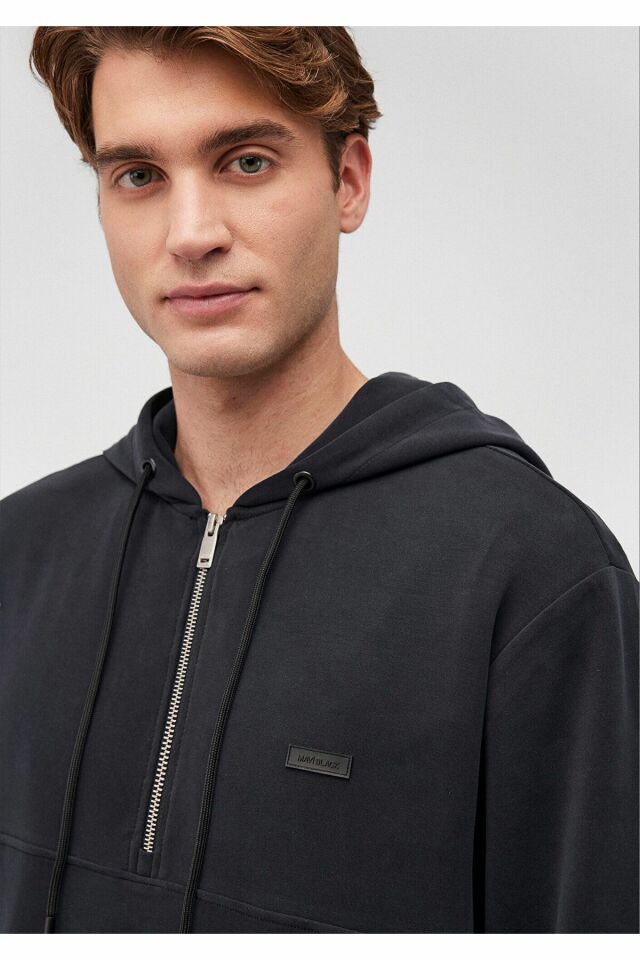MAVİ ERKEK KAPÜŞONLU FERMUARLI SWEATSHIRT Jet Siyah 0S10209-71379