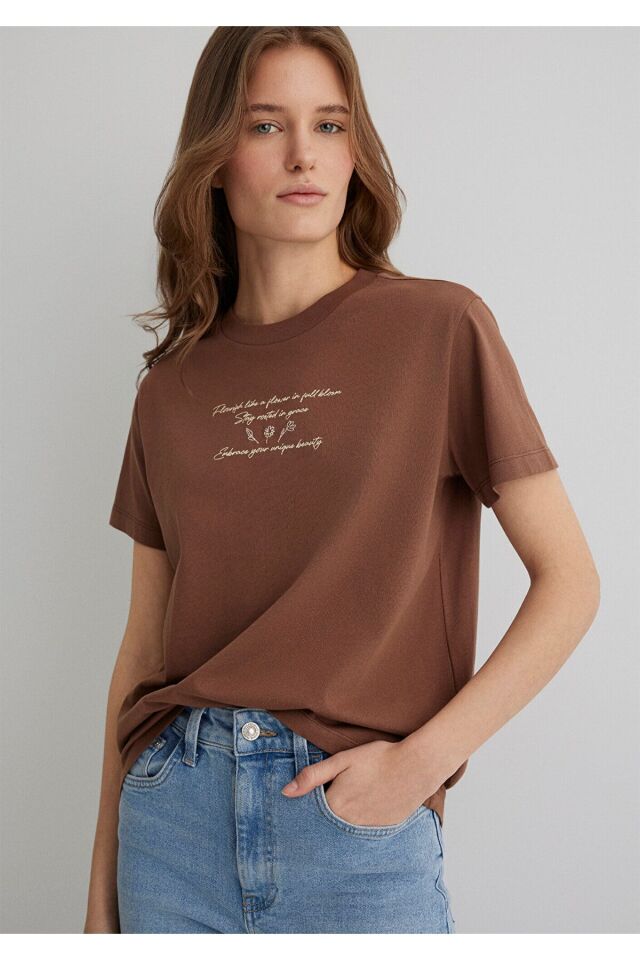 MAVİ KADIN GRAFİK BASKILI MODELLİ TİŞÖRT Soft Silt 1613133-90437