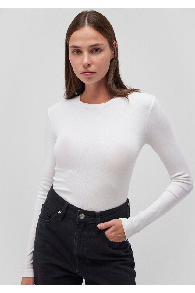 MAVİ KADIN UZUN KOLLU PENYE UST  Kırık Beyaz 1612822-70057