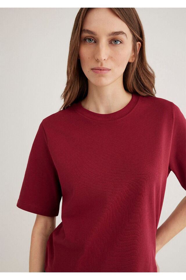 MAVİ KADIN KISA KOLLU BASİC Koyu Bordo 1613077-70430