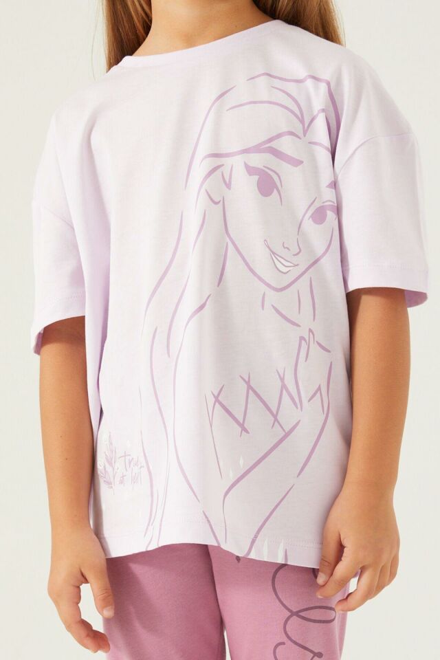 FROZEN KIZ ÇOCUK KAPRİ TAYT TAKIMI D4769-3 AÇIK LİLA - 8-9