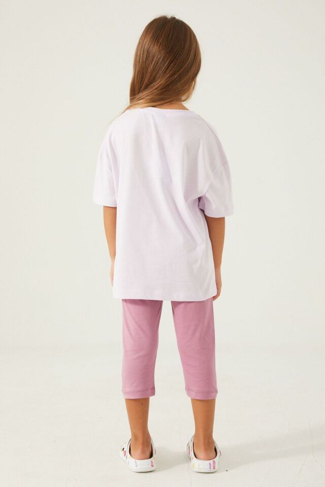 FROZEN KIZ ÇOCUK KAPRİ TAYT TAKIMI D4769-3 AÇIK LİLA - 8-9