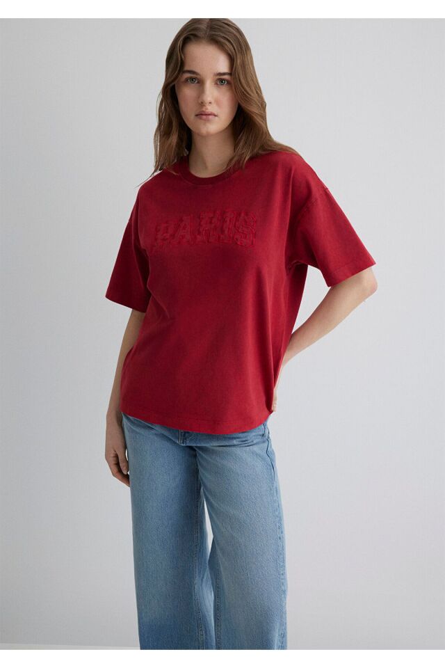 MAVİ KADIN PARIS BASKILI TİŞÖRT Koyu Acı Kırmızı 1613218-70464