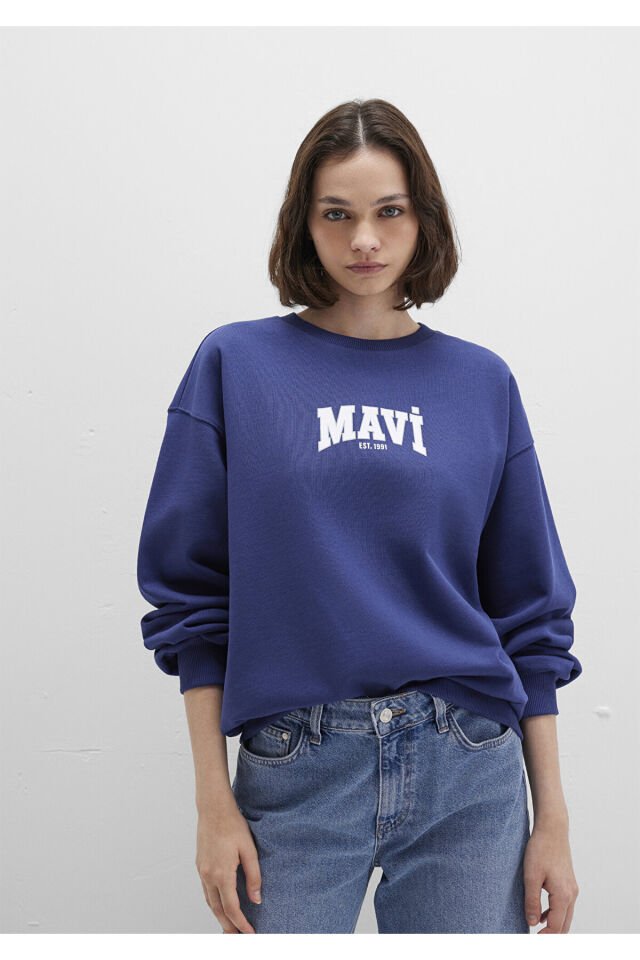 MAVİ KADIN LOGO BASKILI SWEATSHIRT Derin Lacivert 1S10372-70498