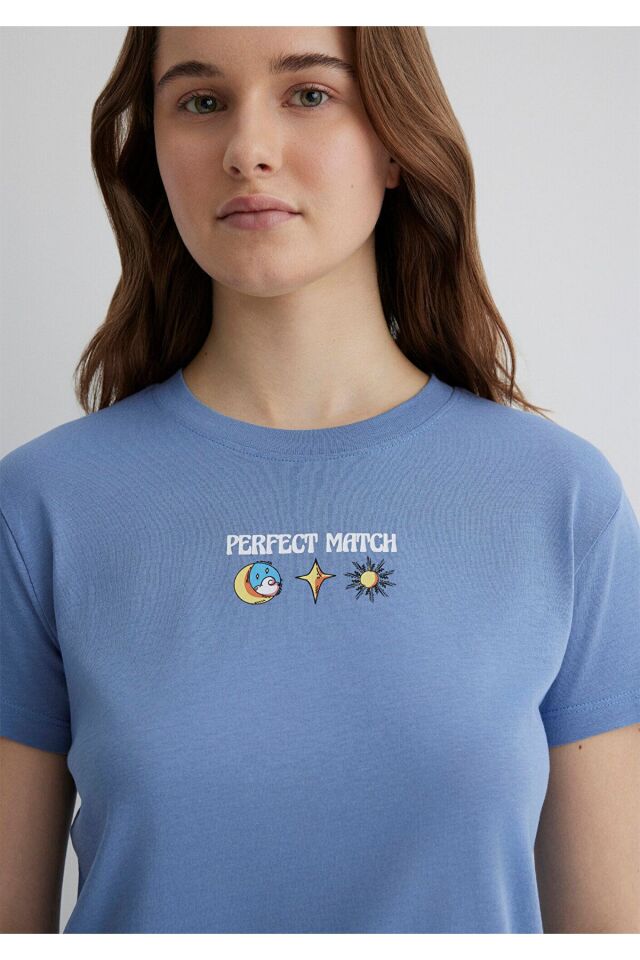 MAVİ KADIN ASTROLOJİ BASKILI TİŞÖRT Moonlight Blue 1613175-70842