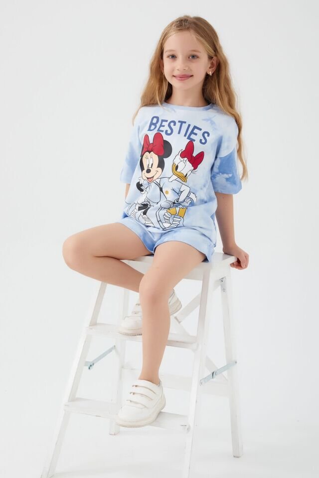 DISNEY MINNIE MOUSE KIZ ÇOCUK ŞORT TAKIMI D4780-3 MAVİ BATİK - 7-8