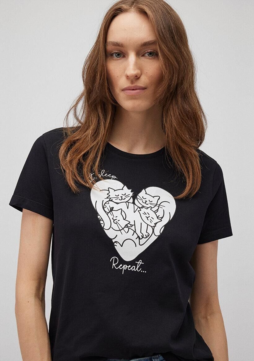 MAVİ KADIN KEDİ BASKILI TİŞÖRT Siyah 1612604-900