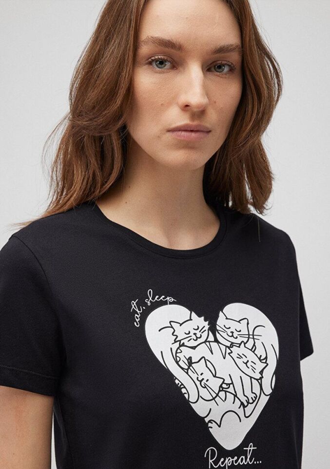 MAVİ KADIN KEDİ BASKILI TİŞÖRT Siyah 1612604-900