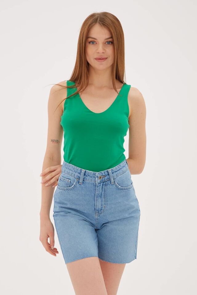 FASHION FRIENDS KADIN V YAKA SIRT ÇAPRAZ ASKILI ATLET 23Y-ATL0535K1 YEŞİL - M