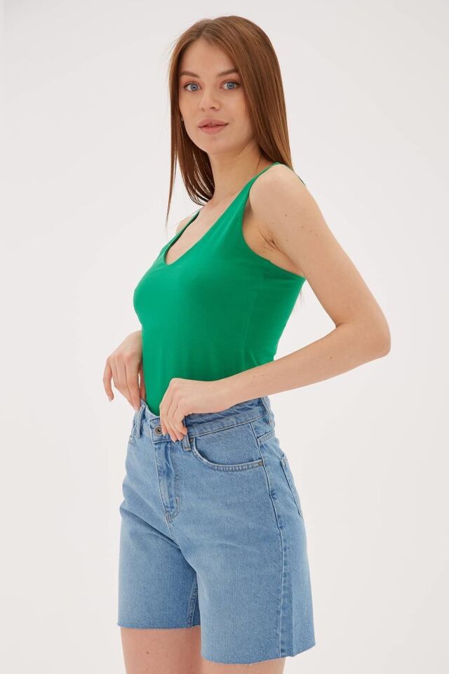 FASHION FRIENDS KADIN V YAKA SIRT ÇAPRAZ ASKILI ATLET 23Y-ATL0535K1 YEŞİL - M