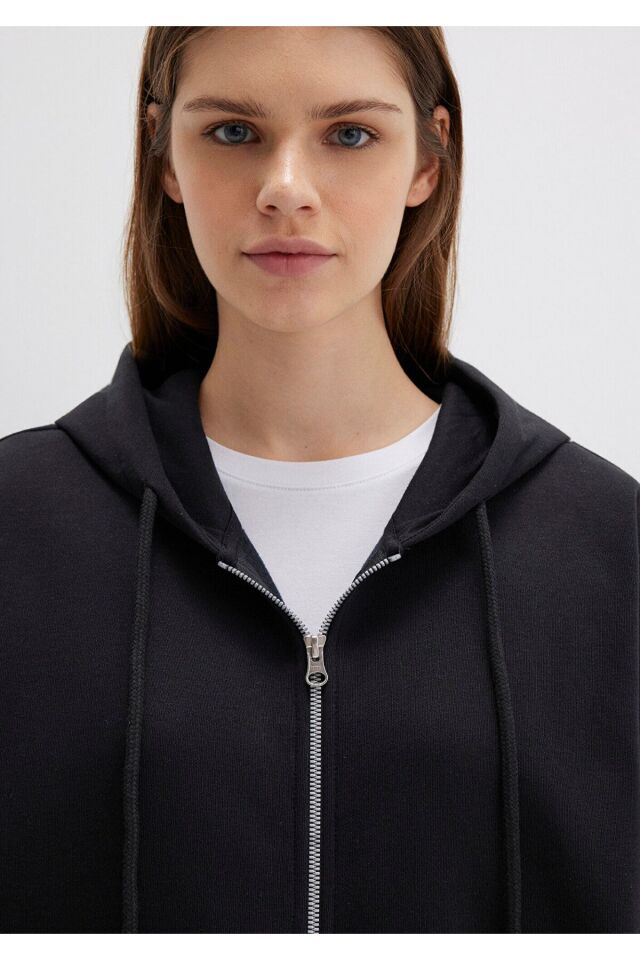 MAVİ KADIN FERMUARLI KAPÜŞONLU SWEATSHIRT Siyah 1610221-900