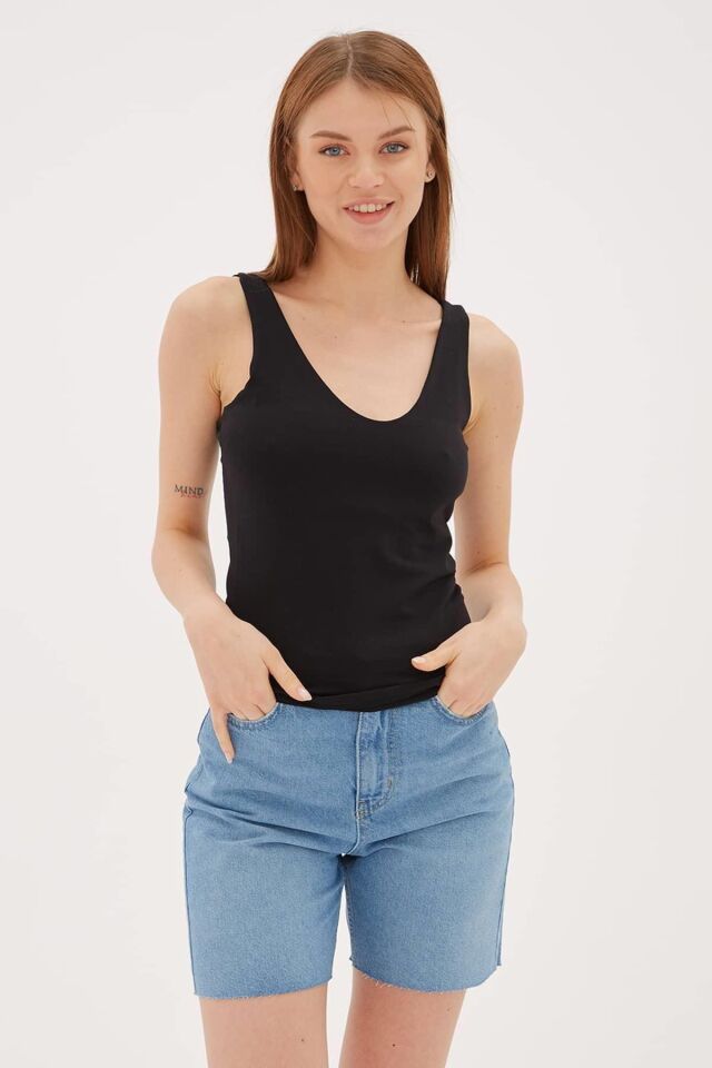 FASHION FRIENDS KADIN V YAKA SIRT ÇAPRAZ ASKILI ATLET 23Y-ATL0535K1 SİYAH - M