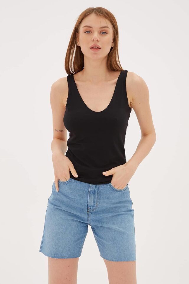 FASHION FRIENDS KADIN V YAKA SIRT ÇAPRAZ ASKILI ATLET 23Y-ATL0535K1 SİYAH - M