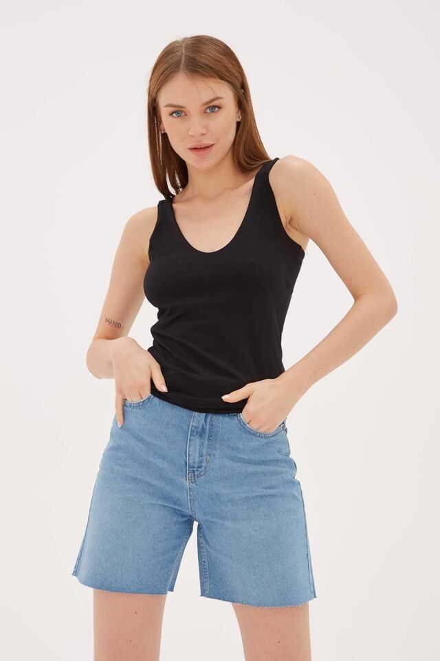 FASHION FRIENDS KADIN V YAKA SIRT ÇAPRAZ ASKILI ATLET 23Y-ATL0535K1 SİYAH - M