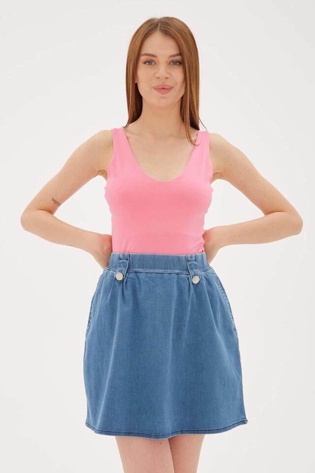 FASHION FRIENDS KADIN V YAKA SIRT ÇAPRAZ ASKILI ATLET 23Y-ATL0535K1 PEMBE - M