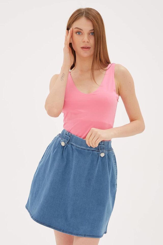 FASHION FRIENDS KADIN V YAKA SIRT ÇAPRAZ ASKILI ATLET 23Y-ATL0535K1 PEMBE - M