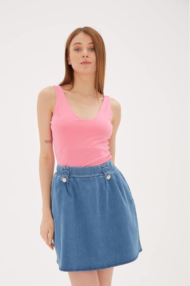 FASHION FRIENDS KADIN V YAKA SIRT ÇAPRAZ ASKILI ATLET 23Y-ATL0535K1 PEMBE - M